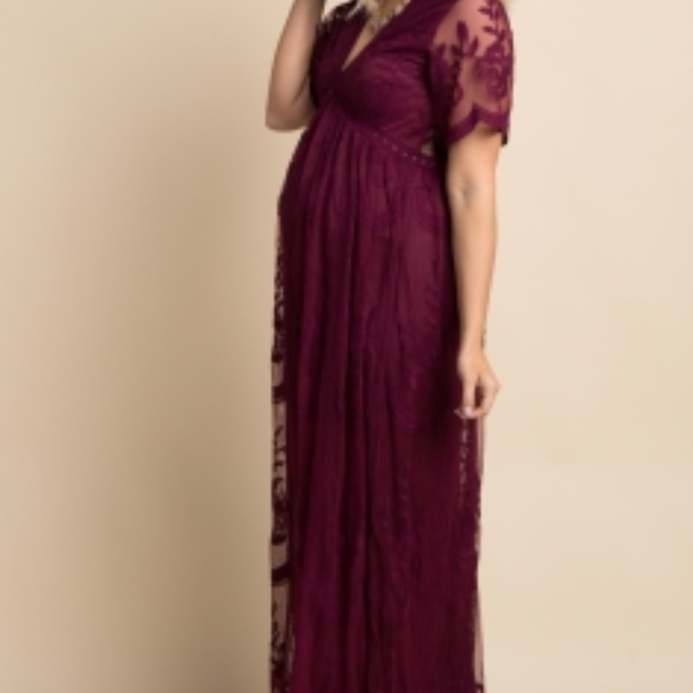 New*PinkBlush Plum Lace Mesh Overlay Maternity - Picture 9 of 12
